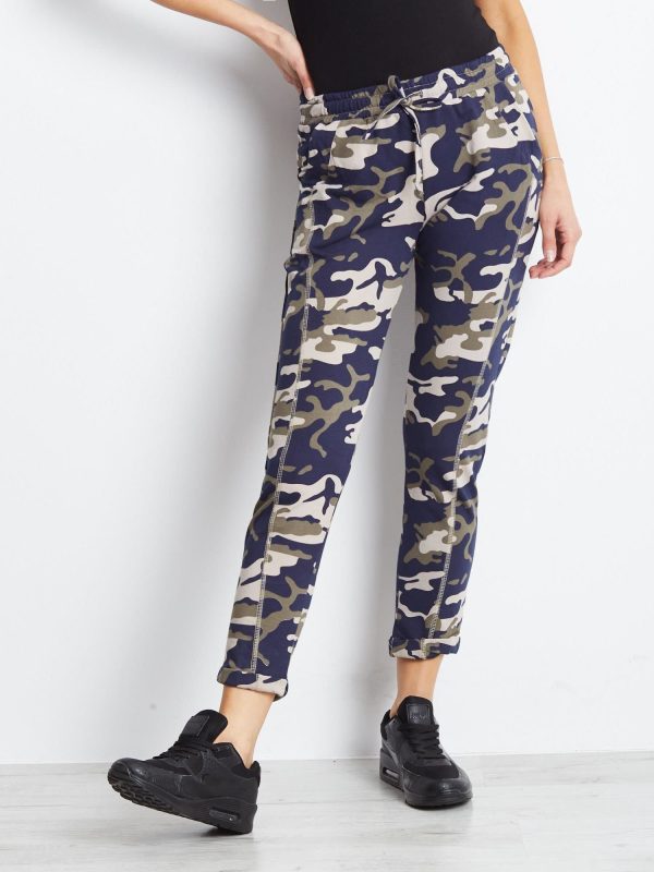 Wholesale Beige and navy blue camo sweatpants with pockets