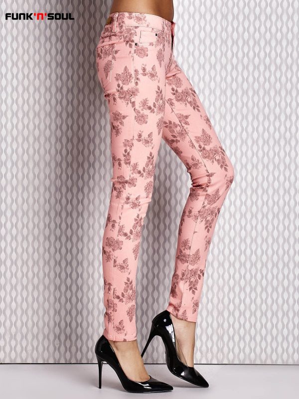 Wholesale FUNK N SOUL Pink slim floral pants