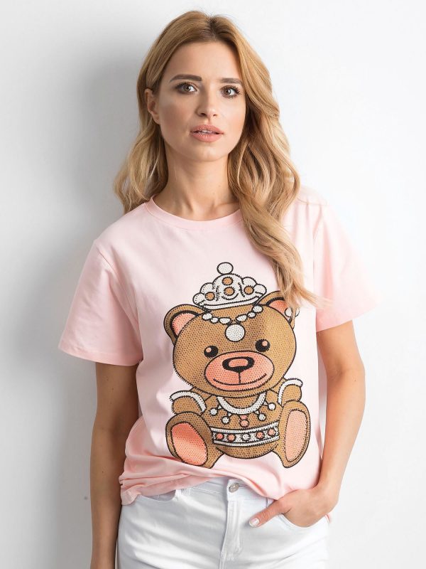 Wholesale Light pink T-shirt with glossy applique