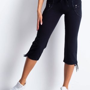 Wholesale Navy blue capri sweatpants with zipper pockets