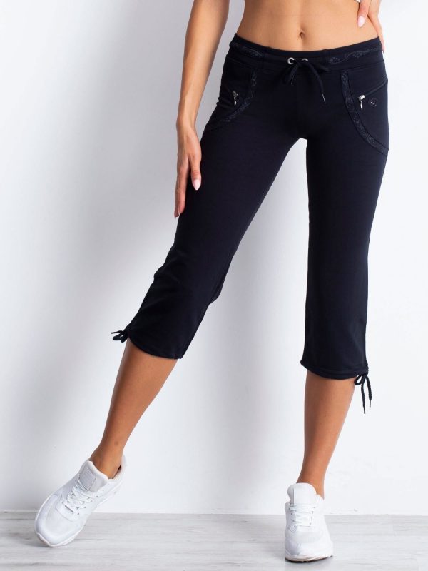 Wholesale Navy blue capri sweatpants with zipper pockets