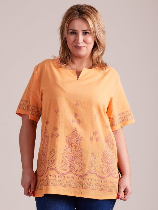 Wholesale Oversize shirt blouse with ethnic motifs orange