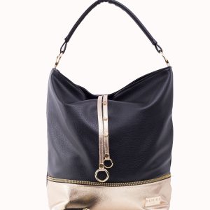 Wholesale Black and gold shopper bag made of eco leather BADURA