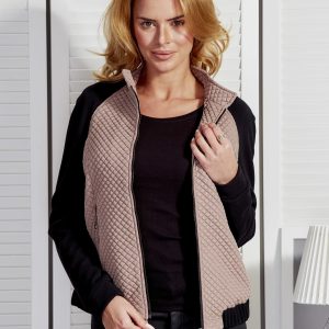 Wholesale Women's jacket with quilting and welts beige and black