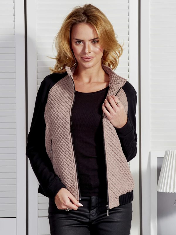 Wholesale Women's jacket with quilting and welts beige and black