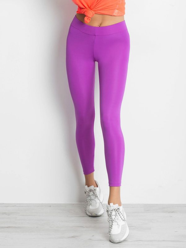 Wholesale Long Fluo Purple Fitness Leggings Medium Thickness