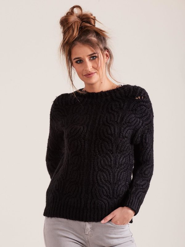 Wholesale Black Wide Weave Sweater