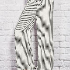 Wholesale Striped trousers with elastic waistband and white binding