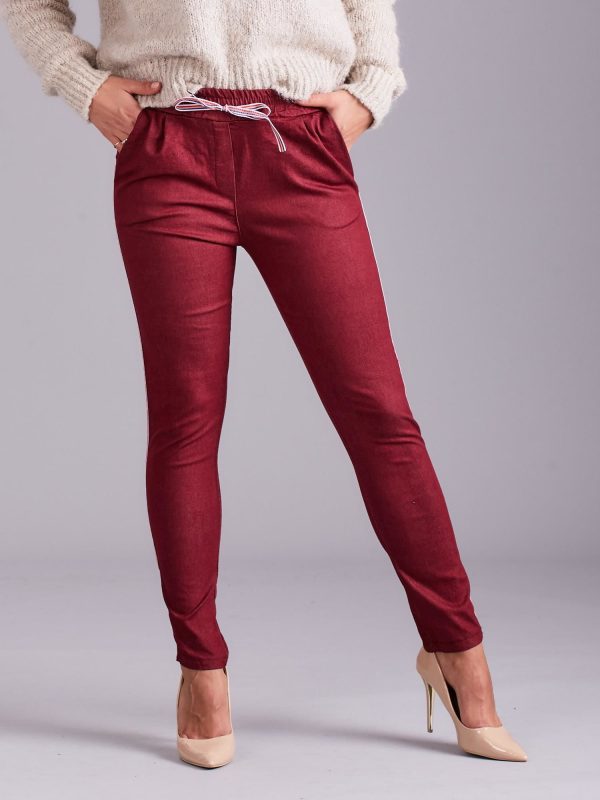 Wholesale Burgundy trousers with straps and stripes