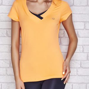 Wholesale T-shirt with triangular neckline light orange PLUS SIZE