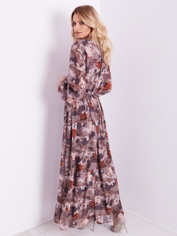 Wholesale BY O LA LA Patterned brown maxi dress