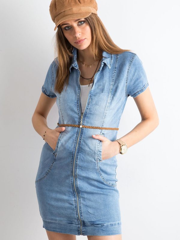 Wholesale Denim dress with zipper blue