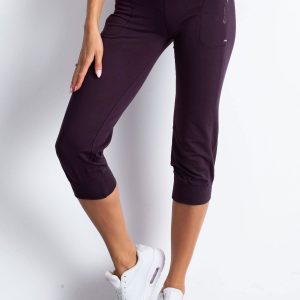 Wholesale Dark purple capri sweatpants with fabric belt