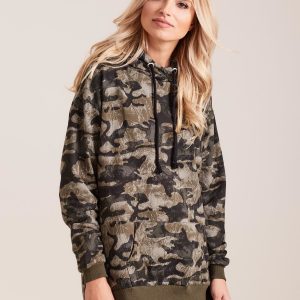 Wholesale Khaki Asymmetrical Camo Hoodie