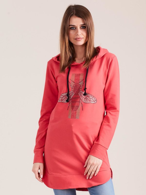 Wholesale Coral sweatshirt tunic with hood