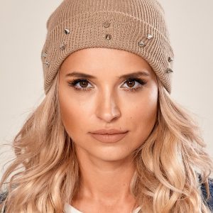 Wholesale Beige hat with spikes on the cuff