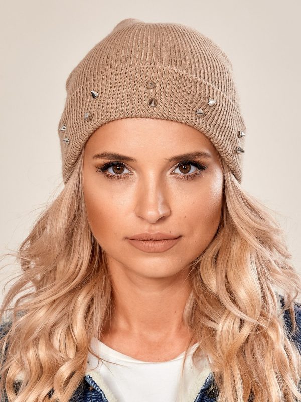 Wholesale Beige hat with spikes on the cuff