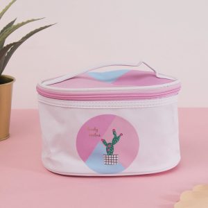 Wholesale Pink and blue cosmetic bag with cactus