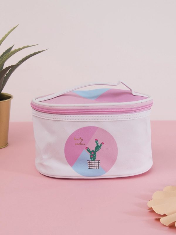 Wholesale Pink and blue cosmetic bag with cactus