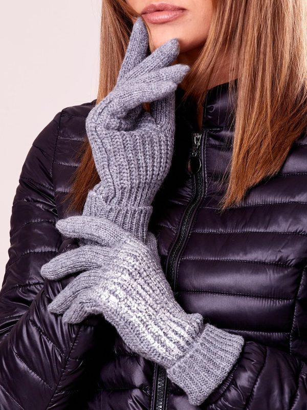 Wholesale Grey gloves with wool and glossy applique