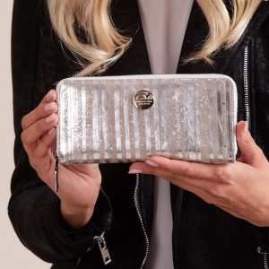 Wholesale Silver leather zipper wallet with stripes