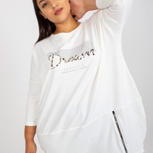 Wholesale Ecru cotton tunic plus size with silver appliqué