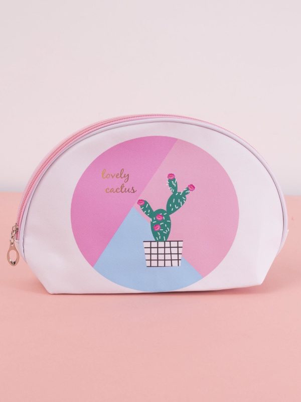 Wholesale White and pink cosmetic bag with print