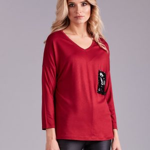 Wholesale Burgundy blouse with sequin pocket