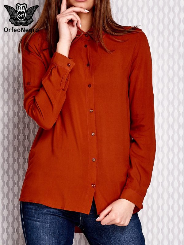 Wholesale Shirt with folk embroidery and long back light orange