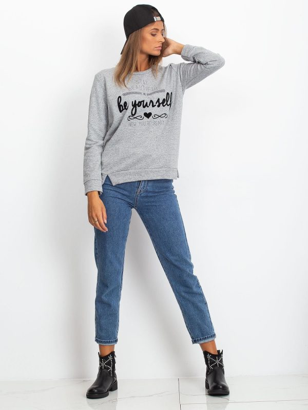 Wholesale Gray oversized sweatshirt with the inscription STAY BEAUTIFUL