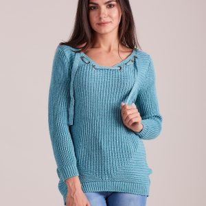 Wholesale Turquoise sweater with lacing