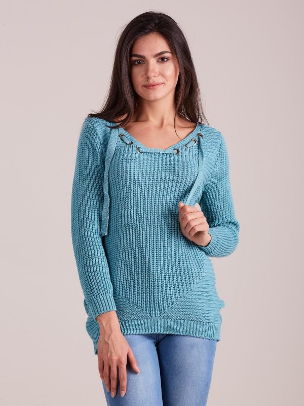 Wholesale Turquoise sweater with lacing