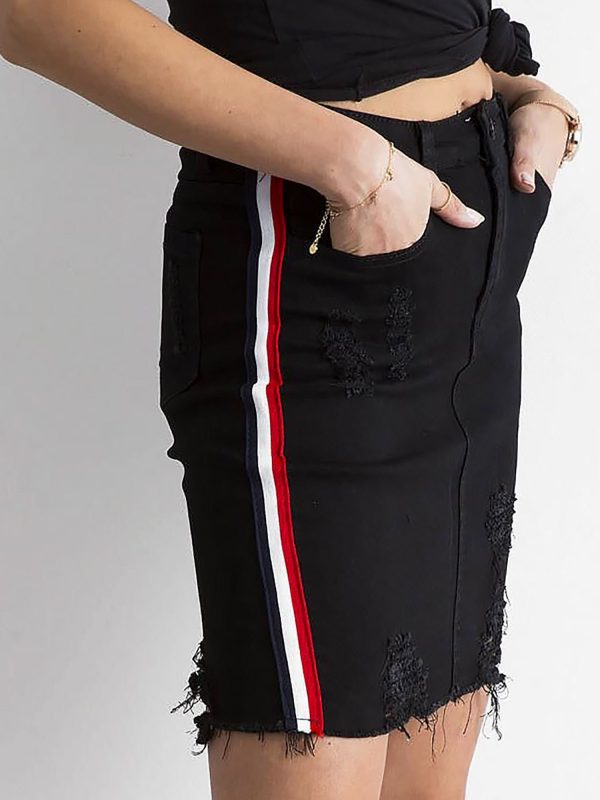 Wholesale Black denim skirt with stripes