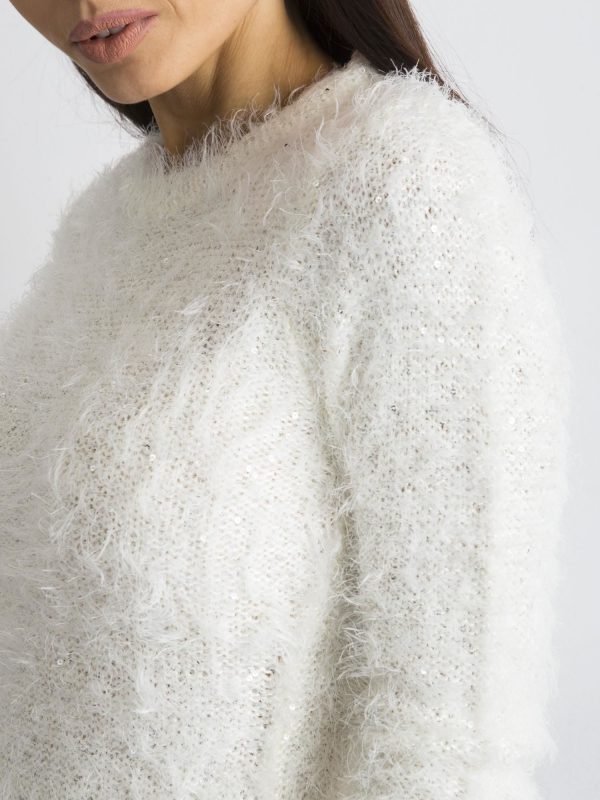 Wholesale White sweater with long hair and sequins