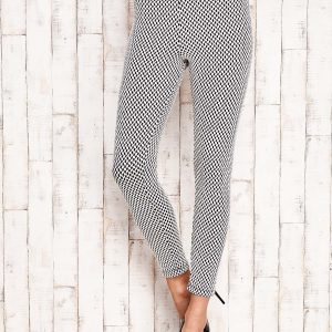 Wholesale Ecru-black fitted trousers in geometric pattern