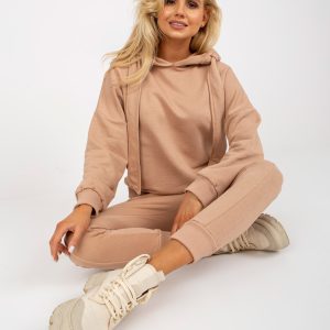 Wholesale Beige two-piece sweatsuit set with trousers