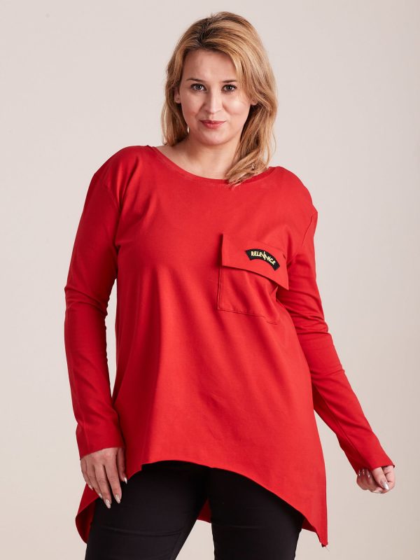 Wholesale Red asymmetrical blouse with pocket PLUS SIZE