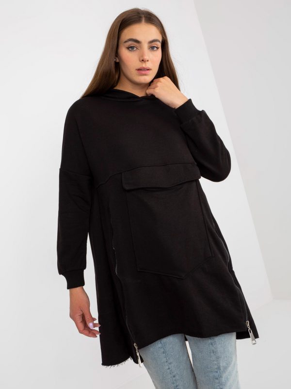 Wholesale Black women's long sweatshirt with zippers