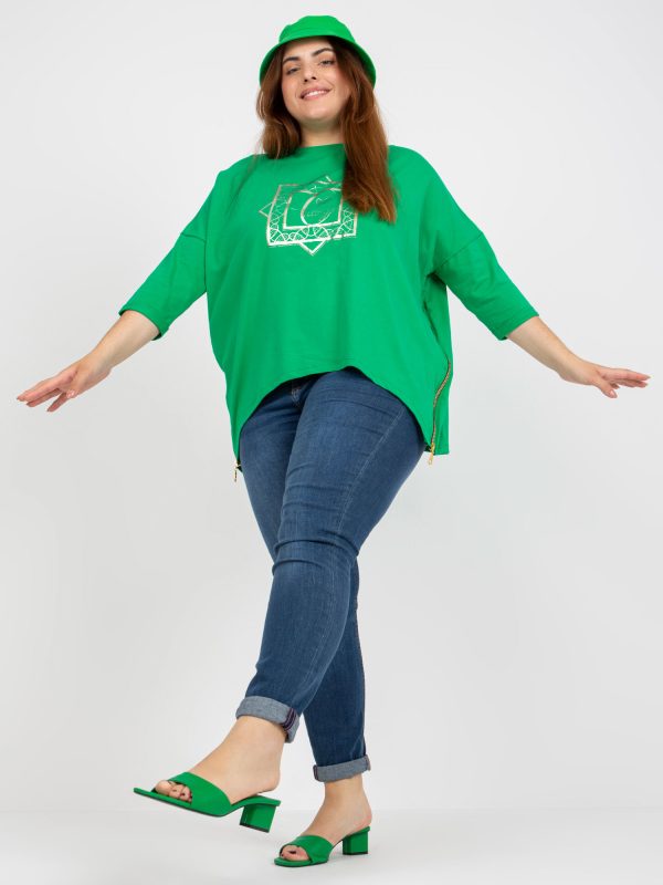 Wholesale Green Plus Size Cotton Blouse with Applique