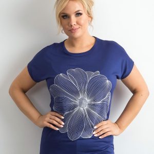 Wholesale Dark blue T-shirt with plus size print