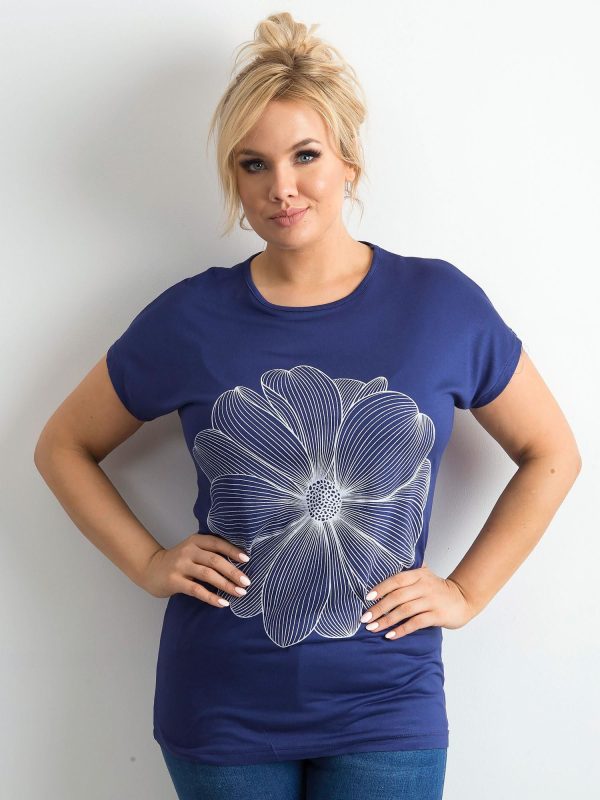 Wholesale Dark blue T-shirt with plus size print