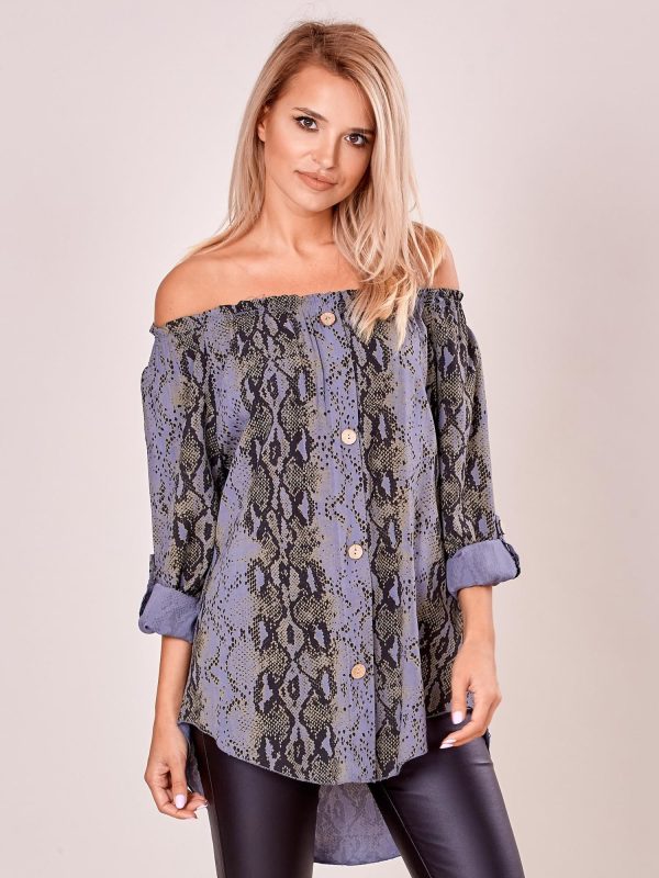 Wholesale Blue patterned spanish blouse