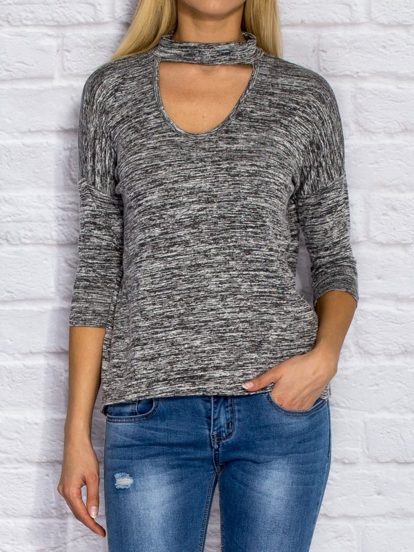 Wholesale Grey melange blouse with cutout