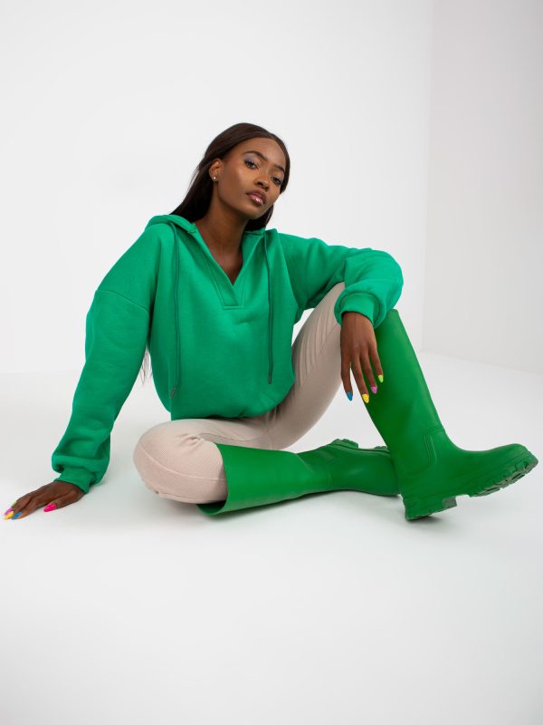 Wholesale Green Basic Oversize Sweatshirt with Hoodie