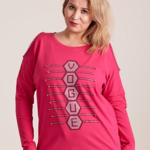 Wholesale Dark pink cold shoulder blouse with plus size applique