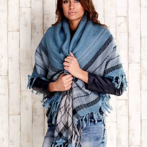 Wholesale Blue knitted scarf with fringes