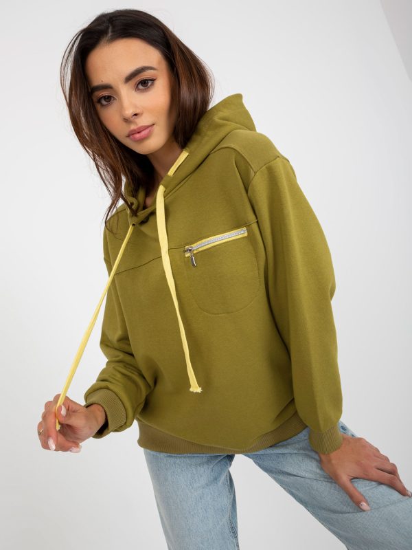 Wholesale Olivfarbenes Sweatshirt with Hoodie und Tasche