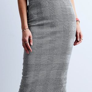 Wholesale Grey Plaid Long Pencil Skirt