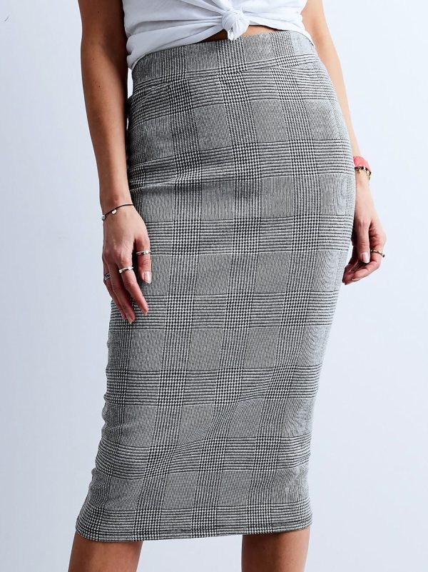 Wholesale Grey Plaid Long Pencil Skirt