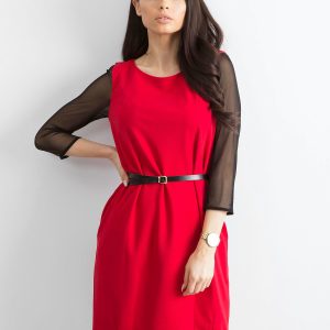 Wholesale Women's dress with transparent sleeves red